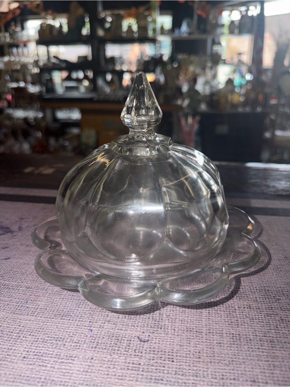 Vintage beautiful clear Glass cheese ball dish with Decorative Lid